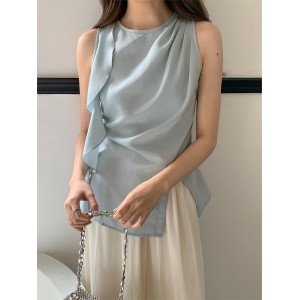 设计感不对称荷叶边背心女夏季女装无袖上衣
